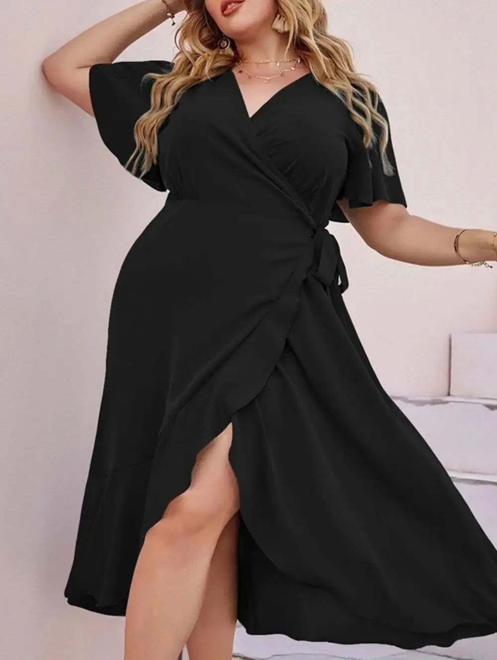 Large Size Slim Fit Dress Split Hem
