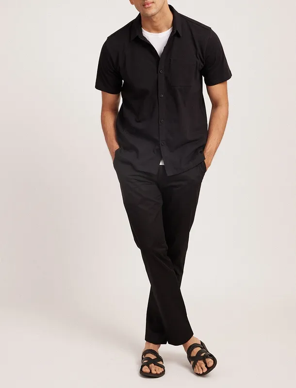 Black Short Sleeve Linen Shirt