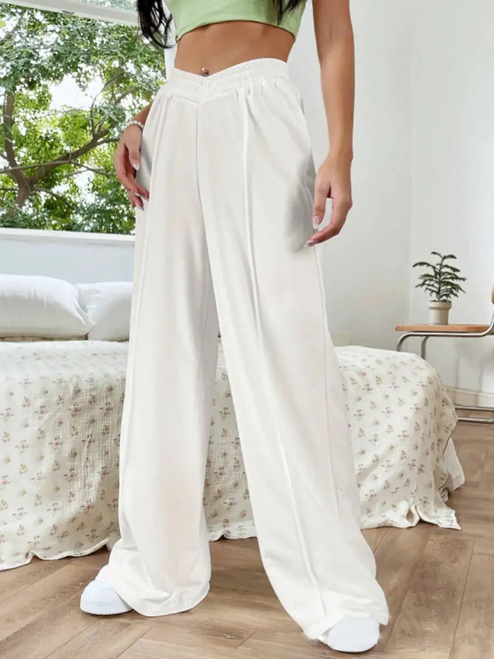 Gathered High Waist Wide Leg Pants