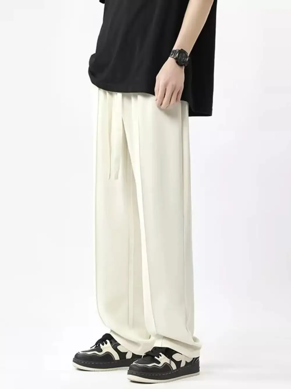Men's Wide Leg Pants with Drawstring Waist