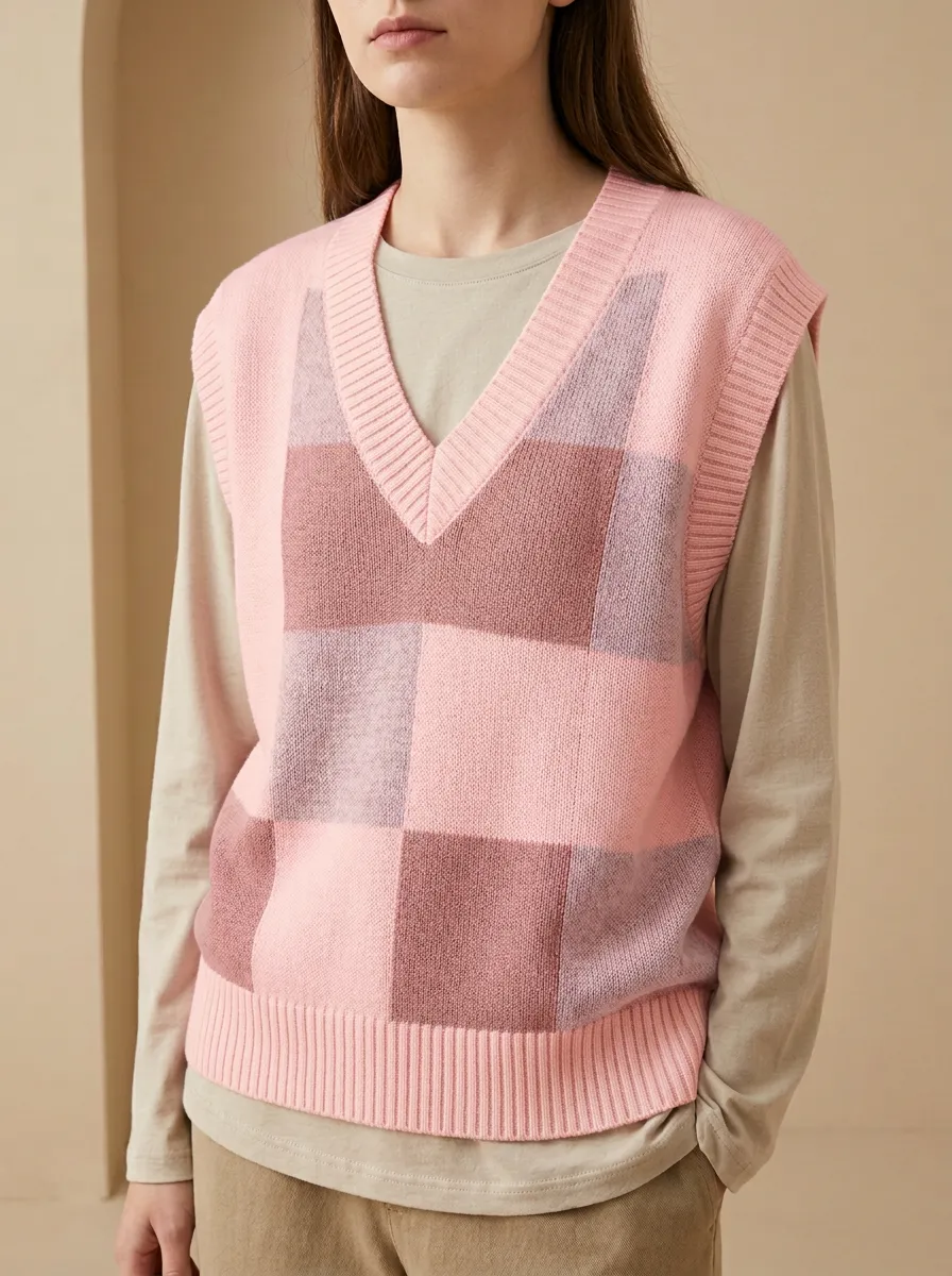 Preppy Checkered Button Sweater Vest