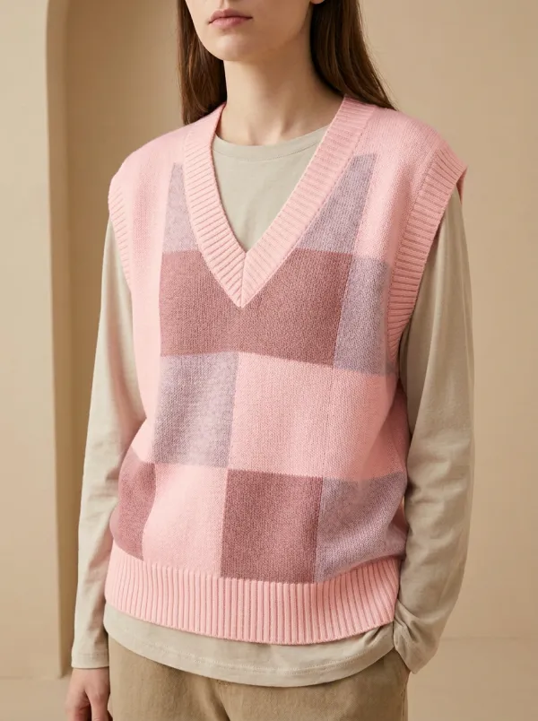 Preppy Checkered Button Sweater Vest