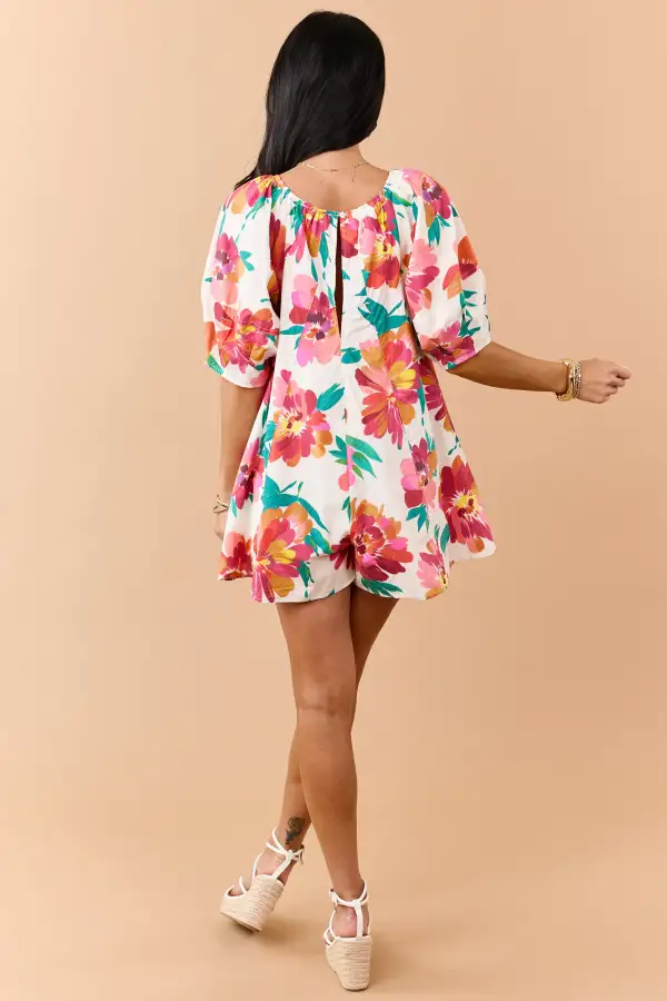 Coconut Cotton Floral Print Puff Sleeve