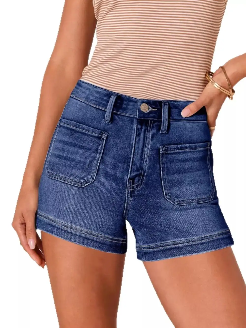 High Waisted Pocketed Denim Shorts