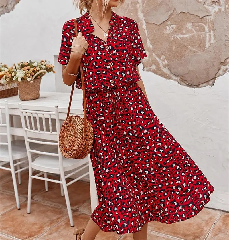 2025 Luludress Ladies Bohemian Leopard Print Shirt Dress