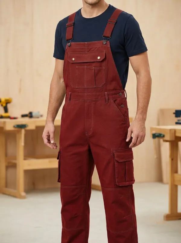 Men's Sport Inspired Multi-Pocket Cargo Bib Work Overalls
