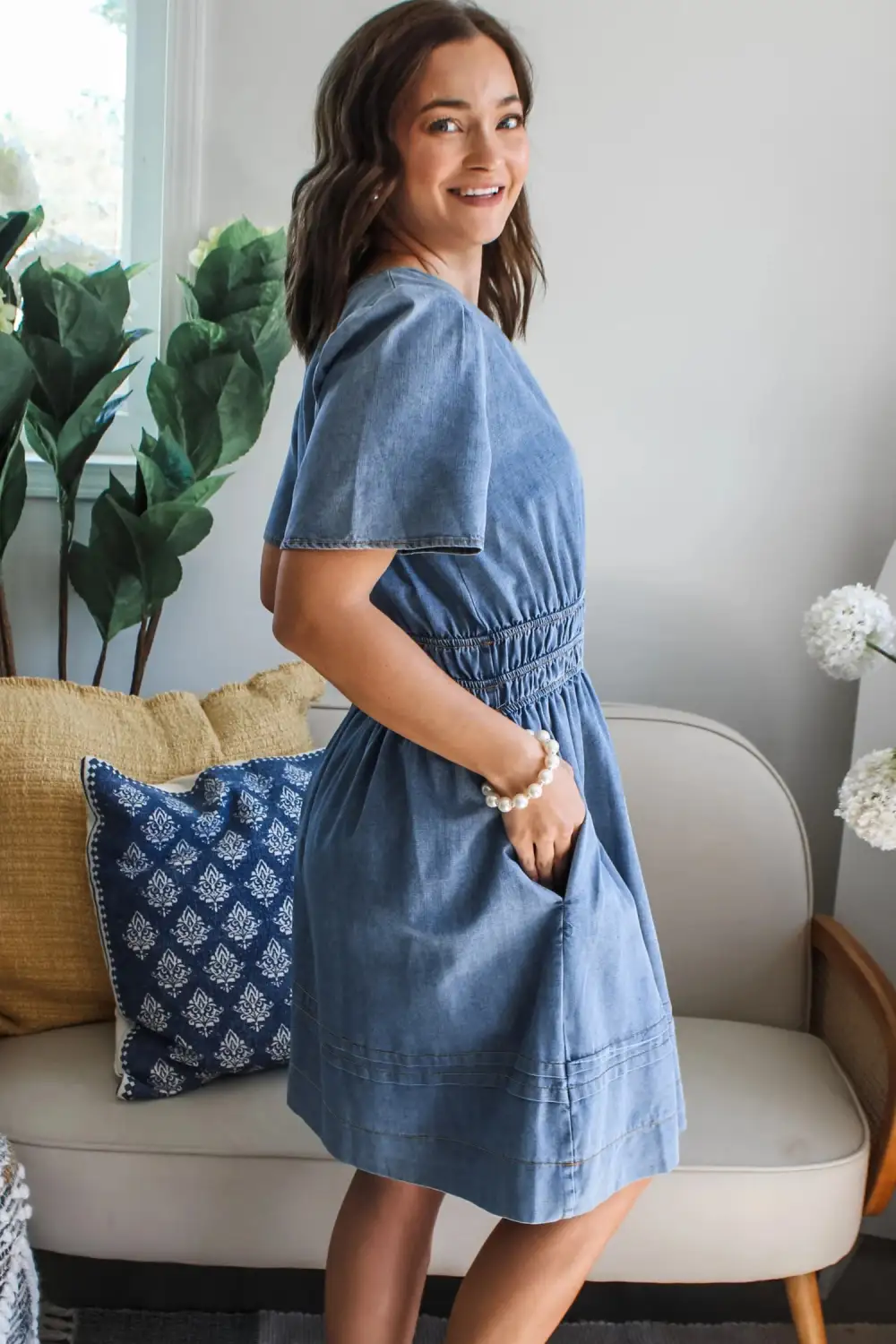 Denim Short Sleeve Mini Dress