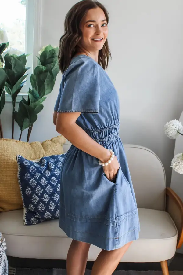 Denim Short Sleeve Mini Dress