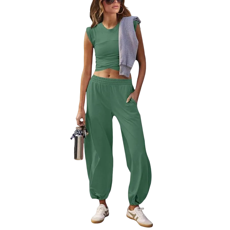 Women's Casual Short-Sleeve T-Shirt and Sweatpants Tracksuit