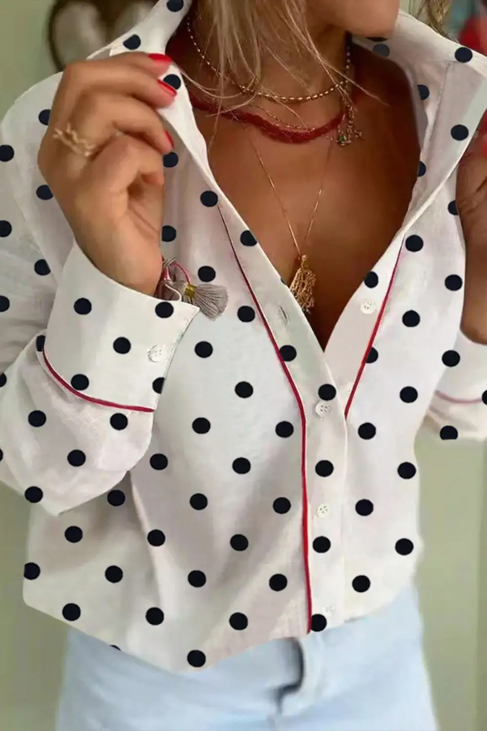 Polka Dot Contrast Blouse