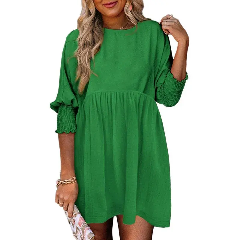 Women's Black Summer Tunic Dress Casual Loose Fit Short Sleeve Crew Neck Flowy Swing Mini Shift Sundress for Beach & Casual Dates