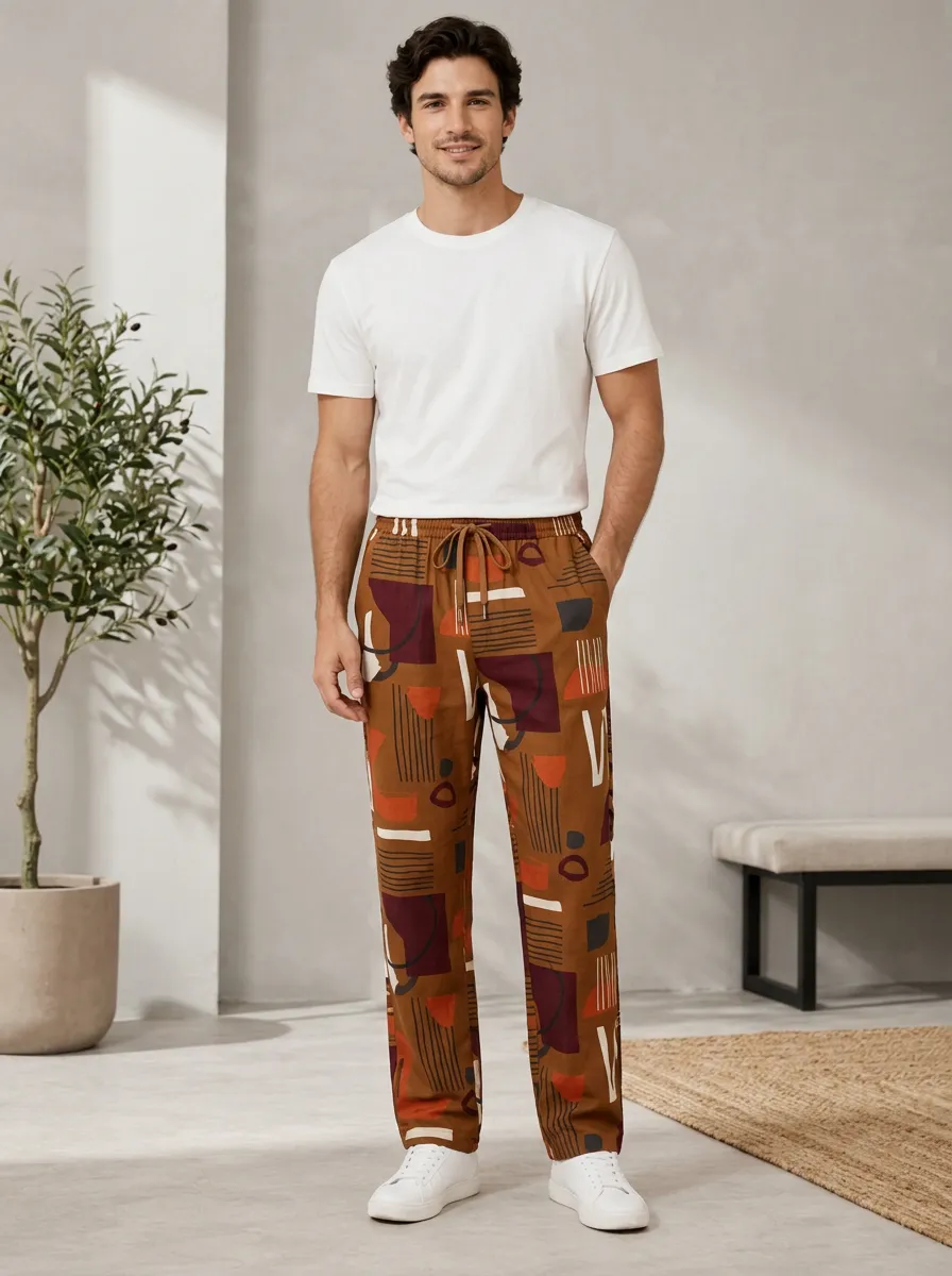 Men's Structured Geometric Abstract Printed Pants
