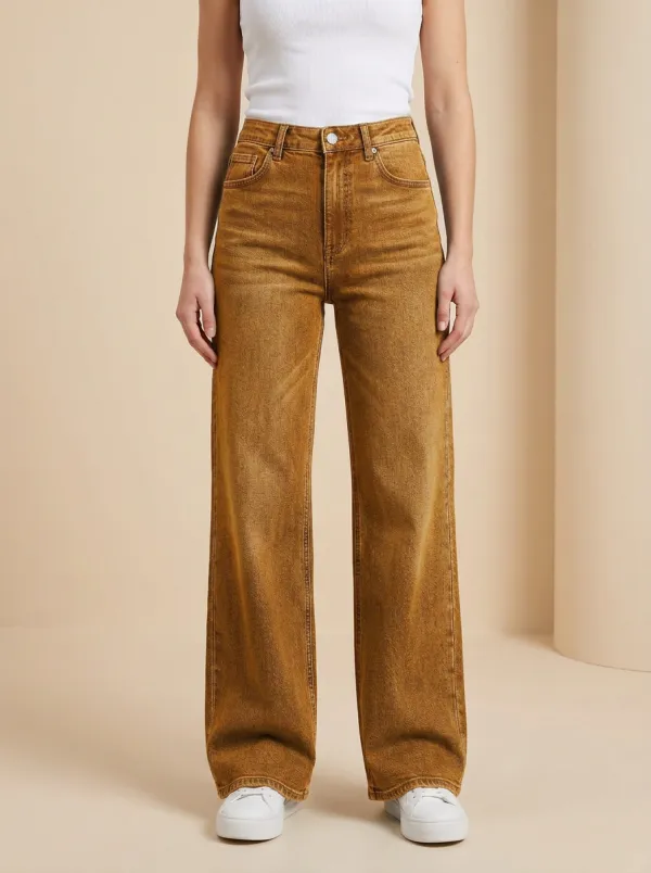Women's High-Waisted Wide-Leg Denim High-Rise Waist Button Jeans