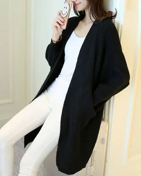 Polyester-Blend V-Neck Longline Relaxed-Fit Cardigan