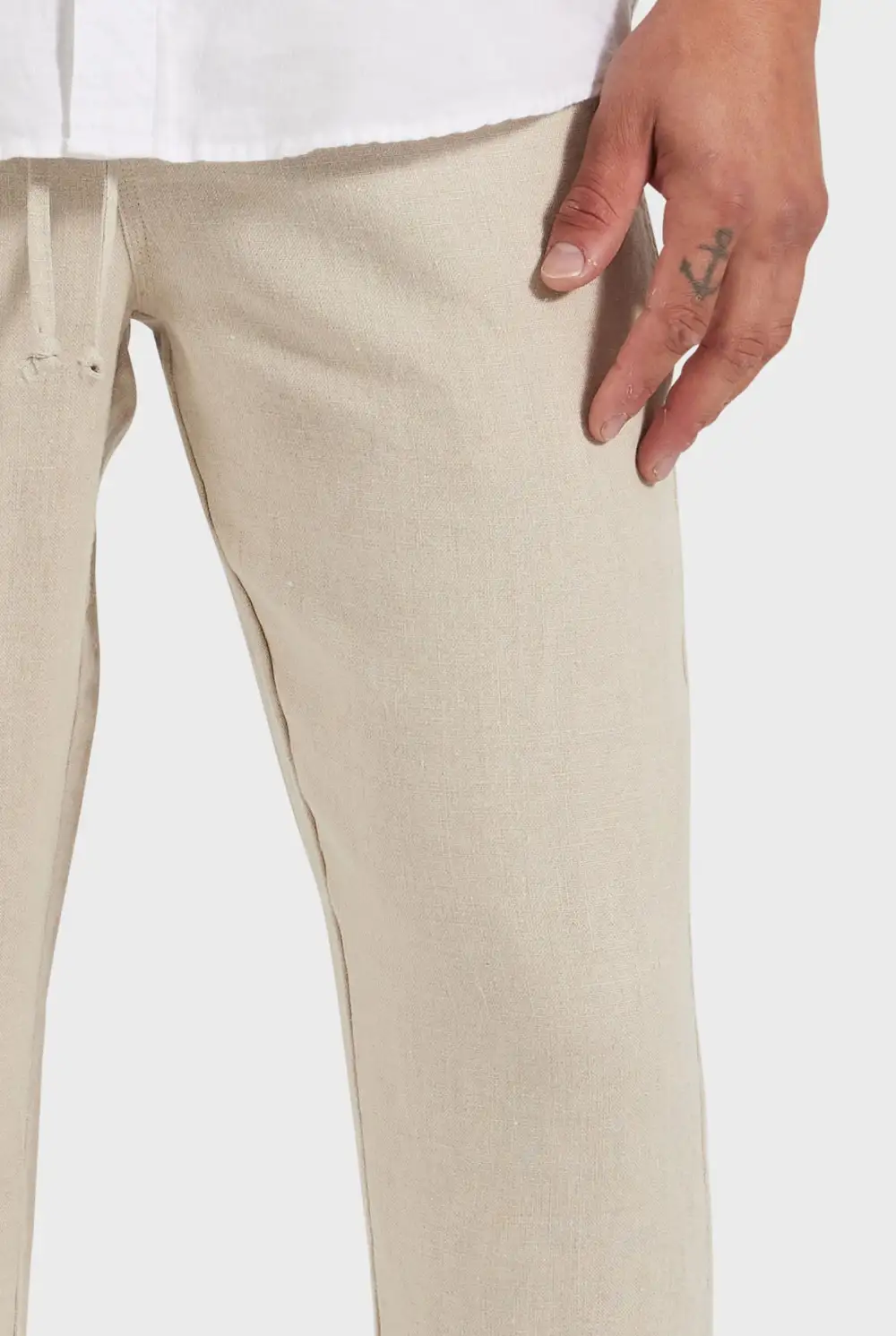 Solid Color Linen Tapered Trousers