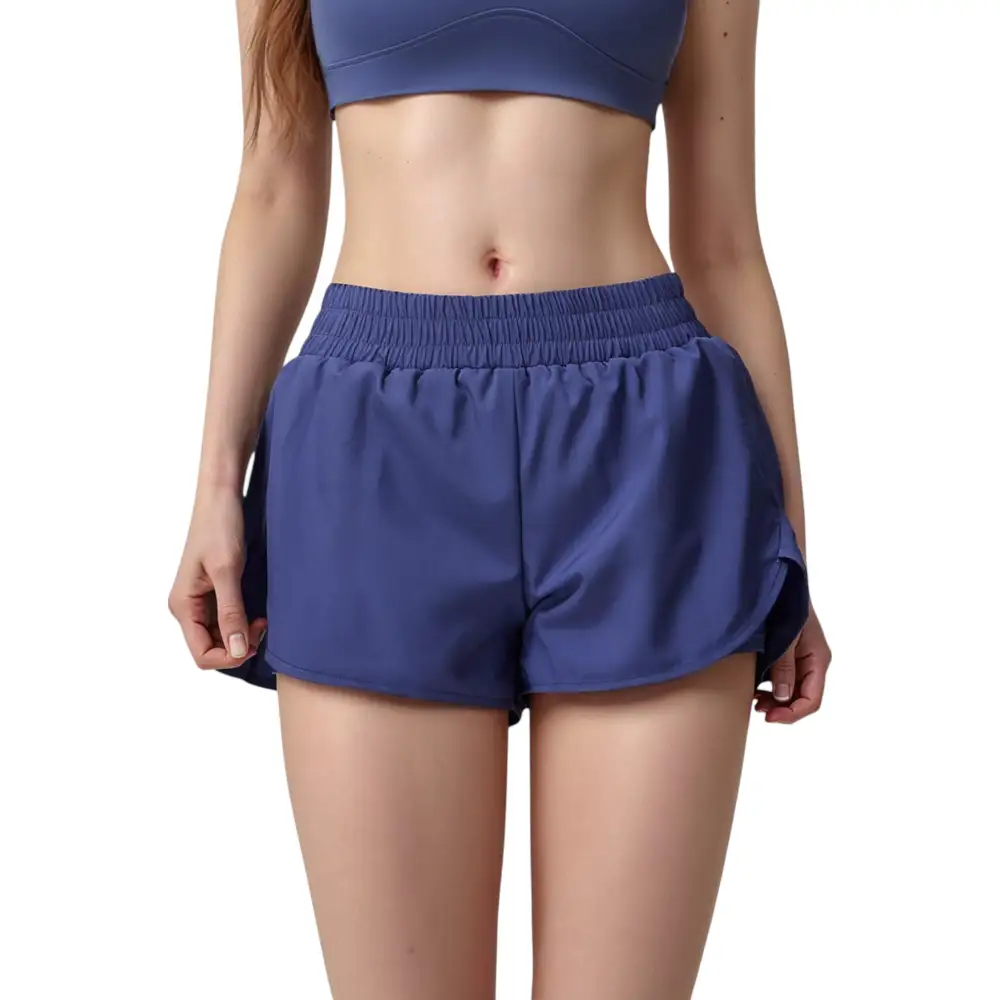High-Waist Elastic-Waist Built-In-Liner Side-Pocket Running Shorts