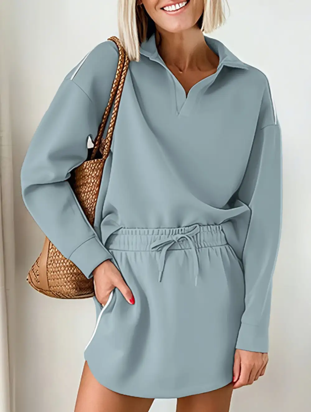 Sport Collar Top Skirt Set