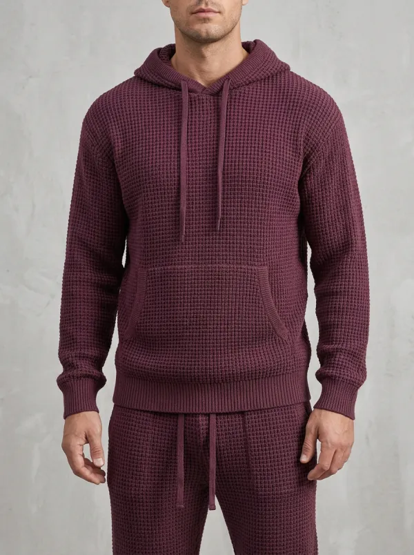 Waffle-Knit Jogger Men's Knit Hoodie Jogger Set