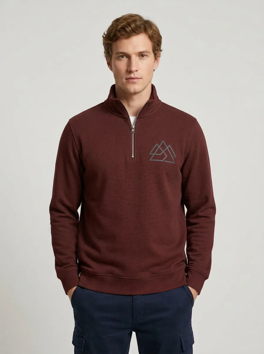 Men's Outdoor Geometric Mountain Graphic Quarter-Zip-Neck Sweatshirt