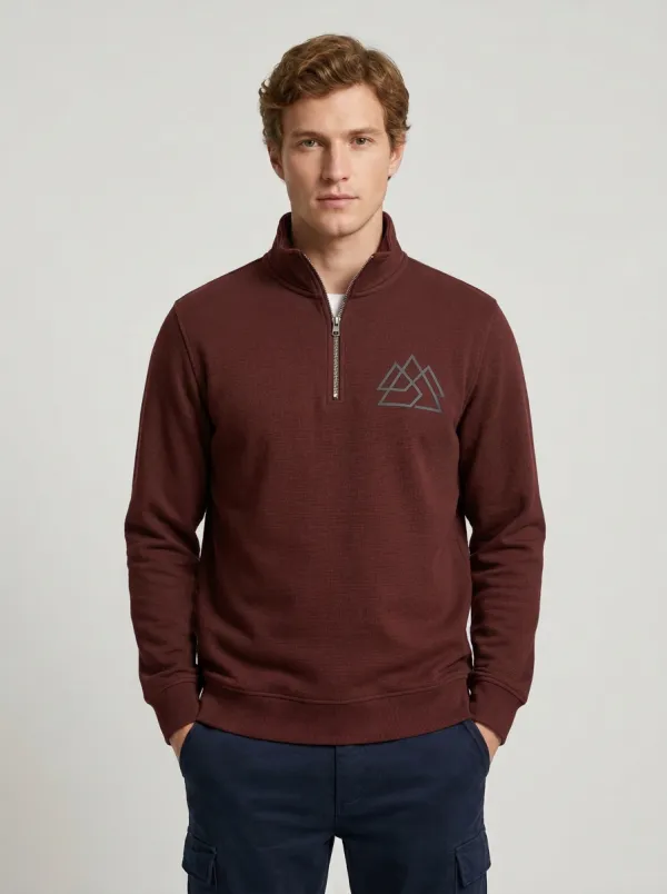Men's Outdoor Geometric Mountain Graphic Quarter-Zip-Neck Sweatshirt
