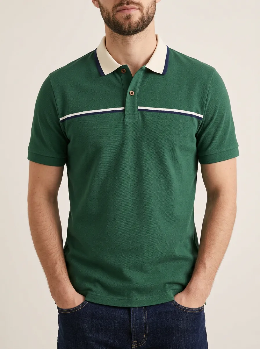 Men's Knit Ribbed Textured Horizontal-Stripe Colorblock Polo Shirt