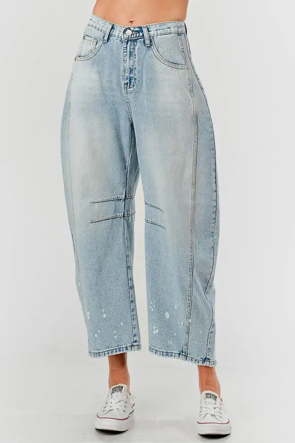 Mid Rise Barrel Denim Pants