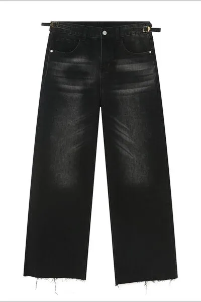Refined Raw-Hem Washed Stretch Straight Leg Jeans