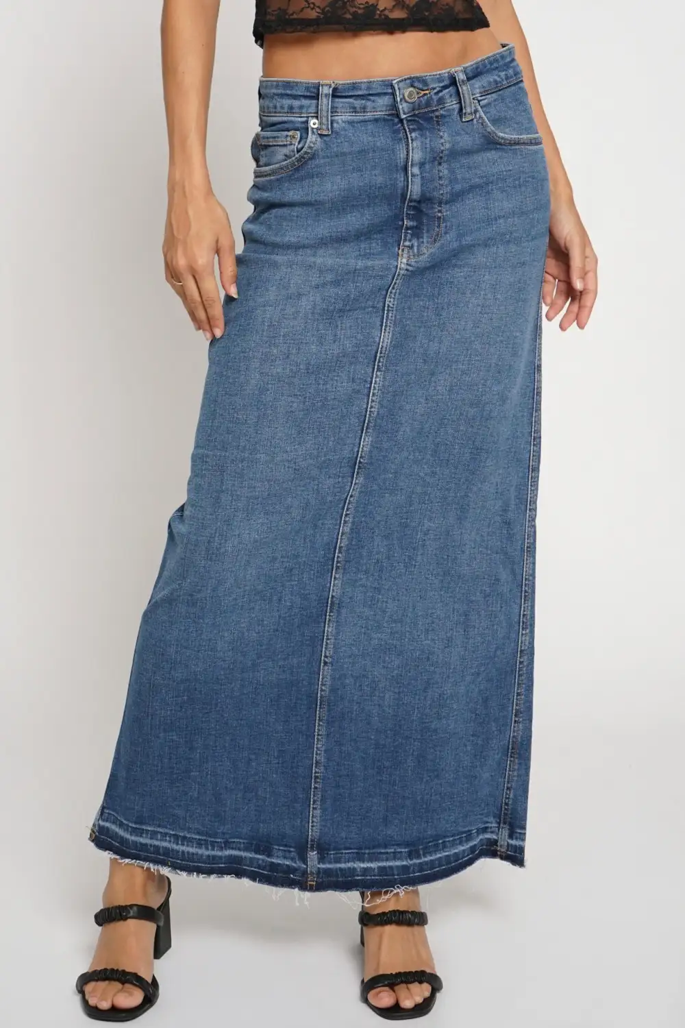 Slim Maxi Denim Skirt With Back Slit