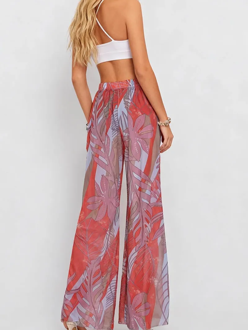 Elastic Waist Wide Leg Sheer Pants