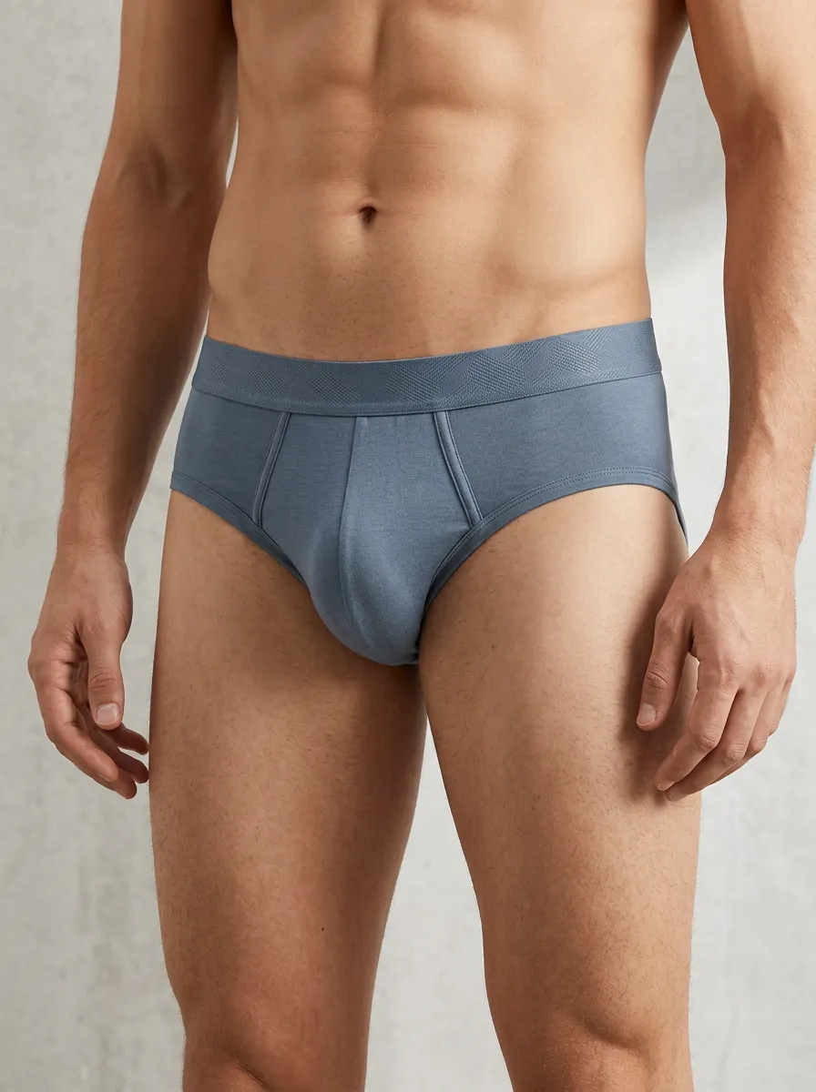 Men's Solid Blue Minimalist Cotton Printed Briefs