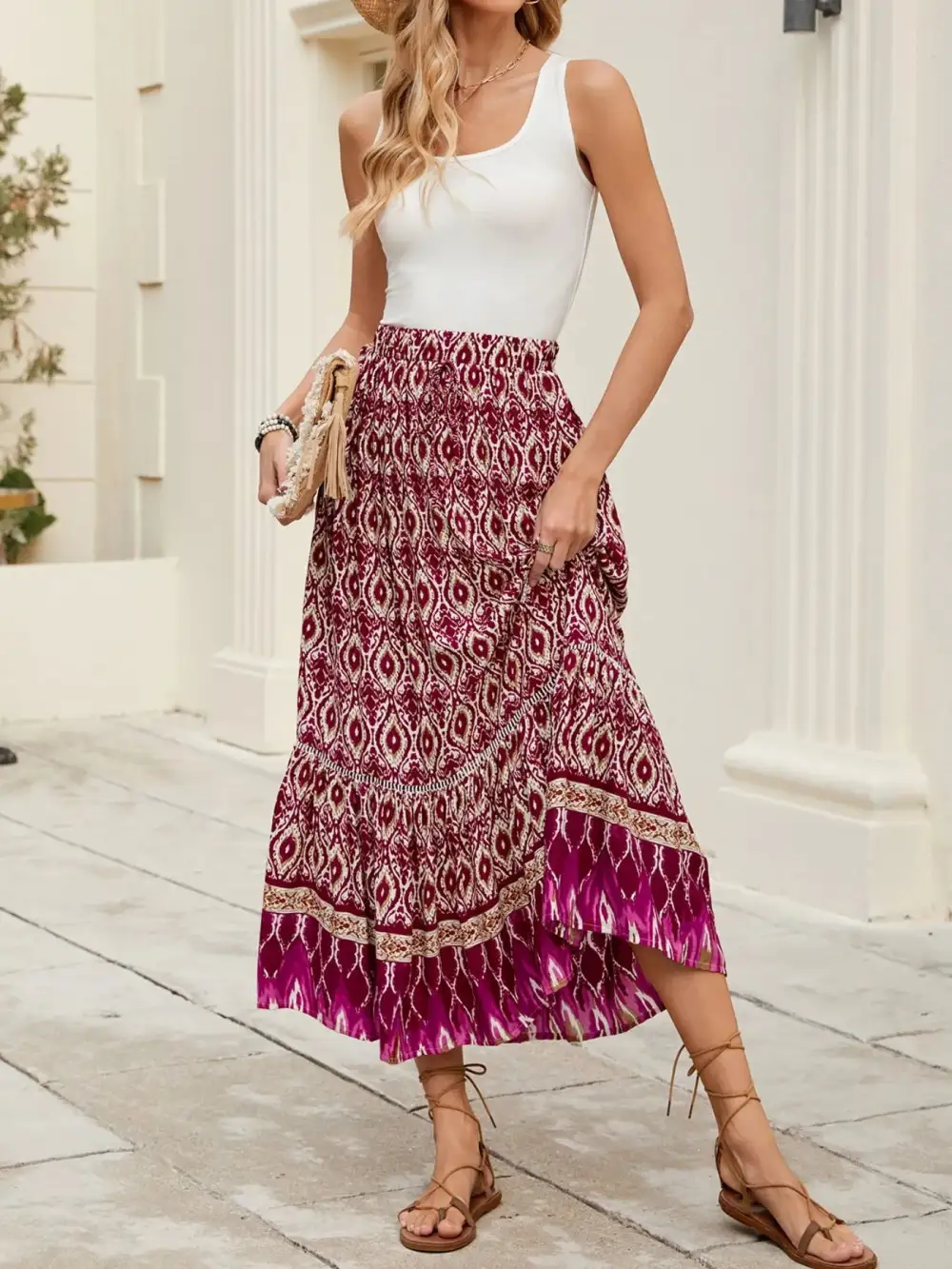 Essential Ruched Printed Skirt