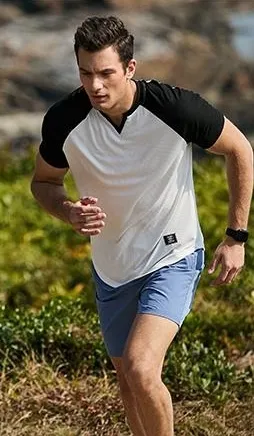 Mens Muscle Slim T Shirt V-Neck Henley
