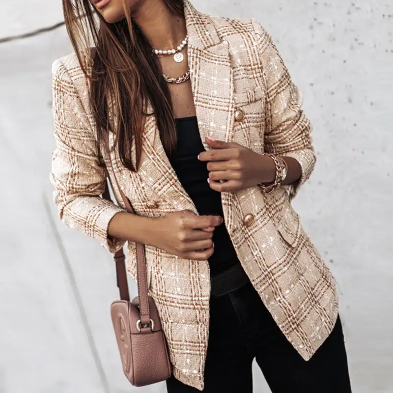 Checked Double-Breasted Women's Blazer