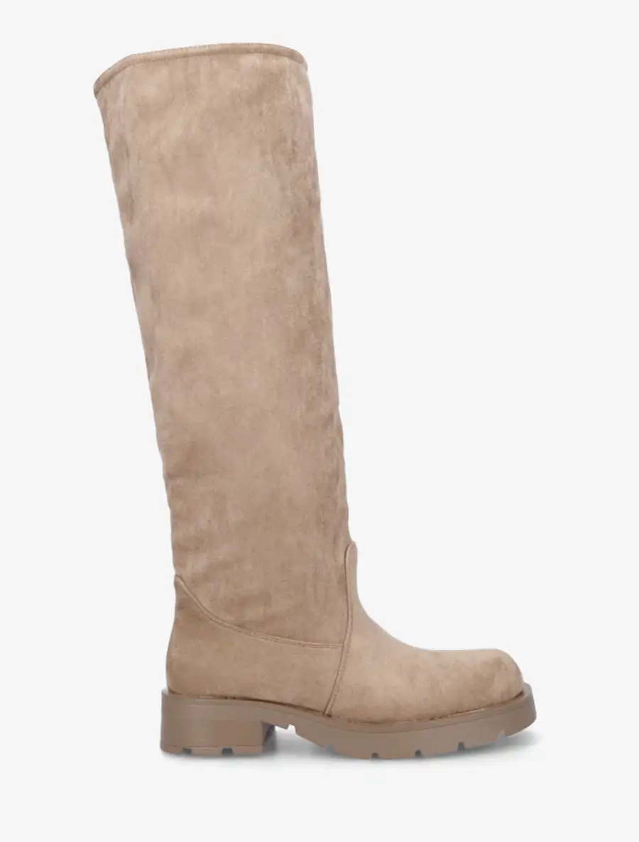 Classic Polished Block Heel Faux Suede Knee High Boots