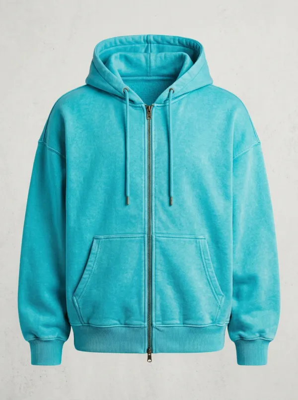Minimal Plain Zip-Up Unisex Zip-Up Hooded Jacket