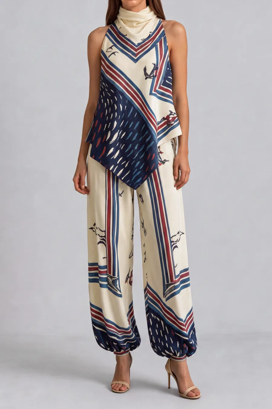Striped Printed Matching Pants Set
