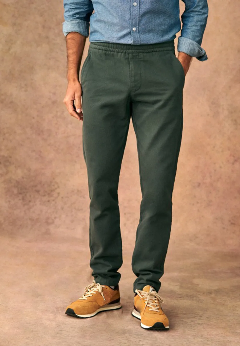 Olive Green Cotton Linen Blend Drawstring Trousers