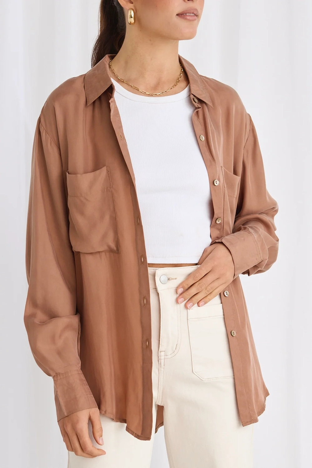 Brown Utility Style Oversized Shirt