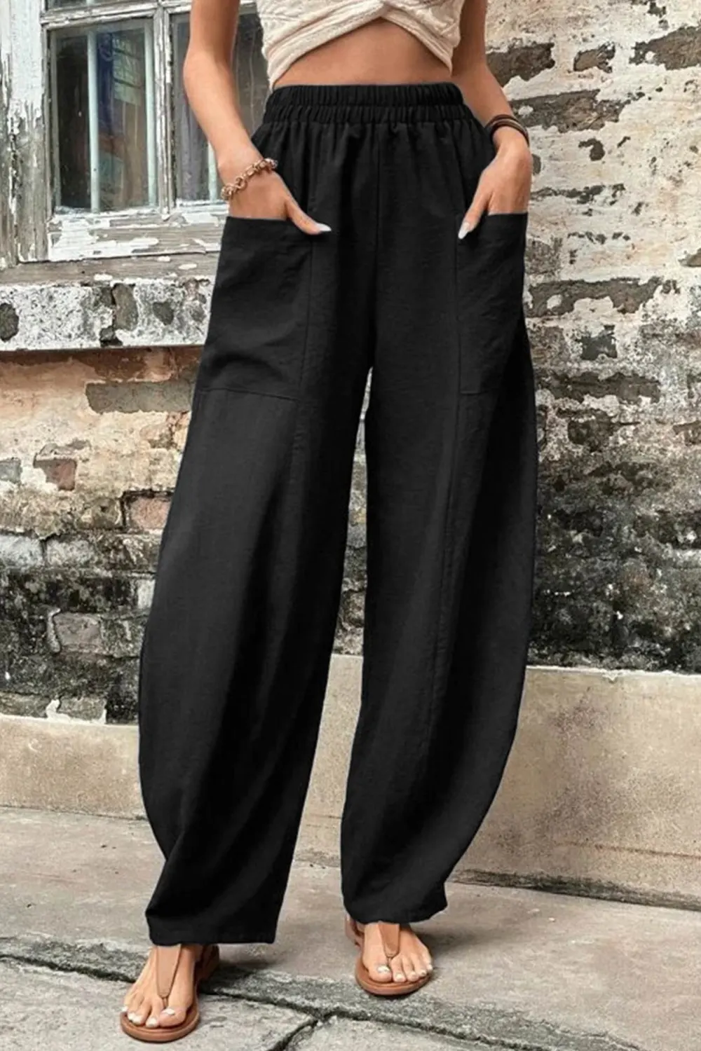 Elastic Waist Pocket Harem Pants
