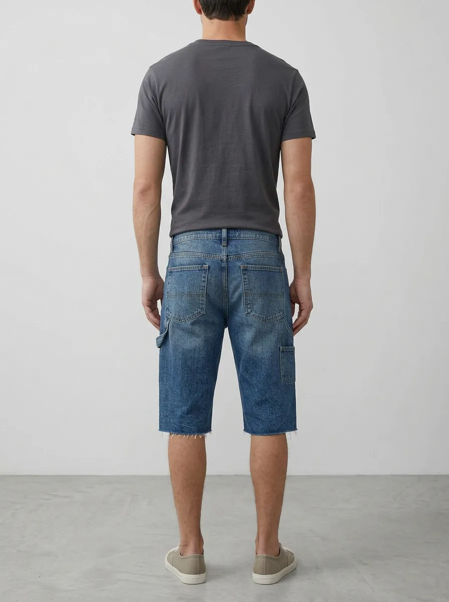 Men's Paint Splatter Distressed Raw Hem Distressed Denim Shorts