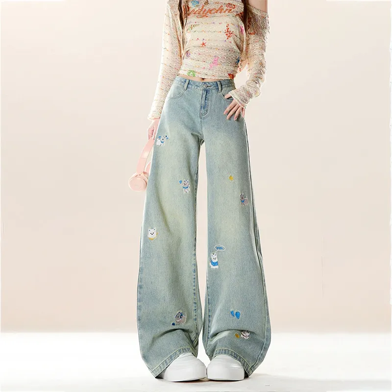 Distressed Embroidered Puppy Jeans