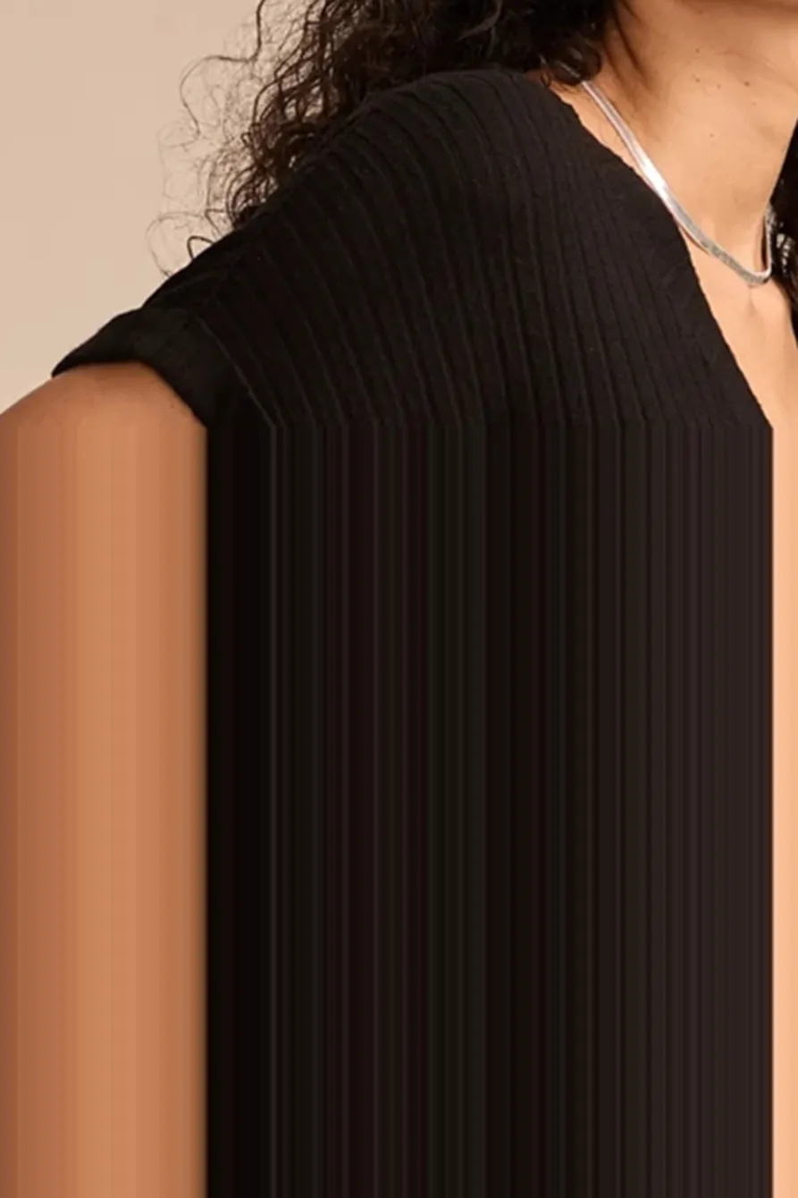 Casual V-Neck Black Tee