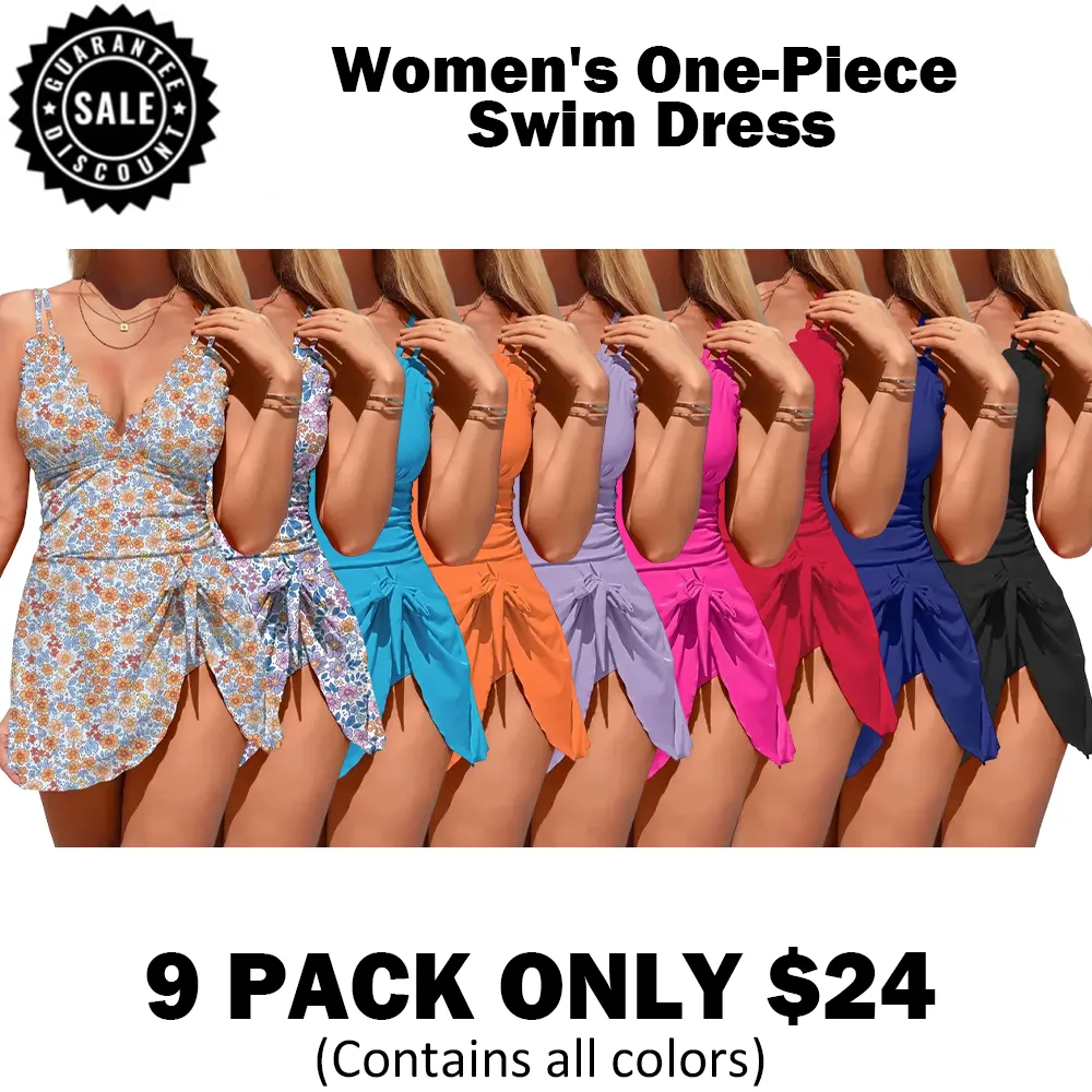 🎉Hot Sale🔥-Women's One-Piece Swim Dress🔥9-Pack - All Colors Included