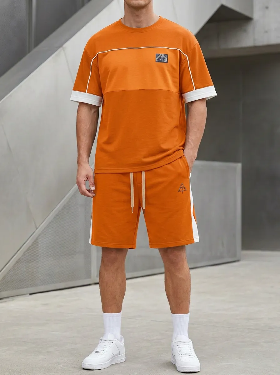 Casual Colorblock Detail Detail Men's T-Shirt And Shorts Set