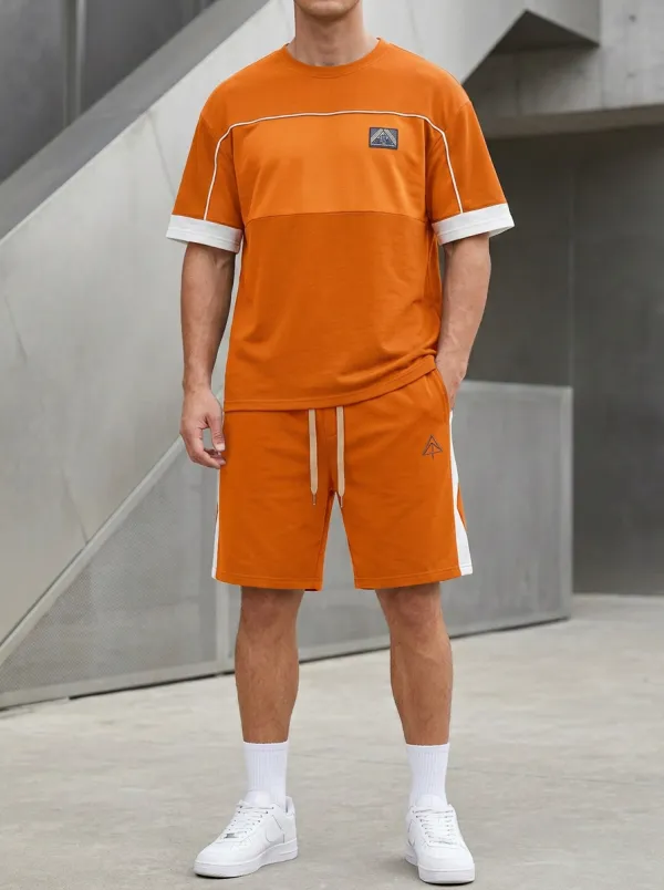 Casual Colorblock Detail Detail Men's T-Shirt And Shorts Set