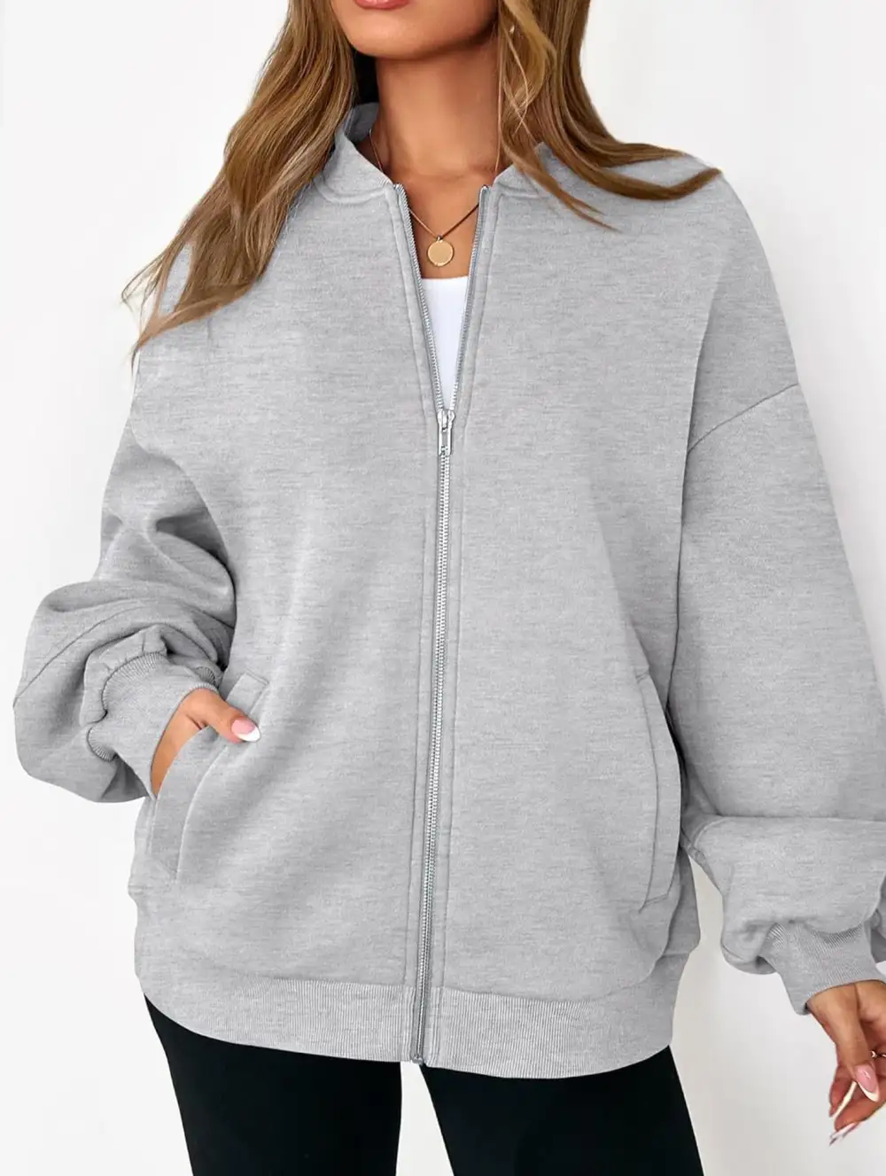 Textured Detail Zip-Up Sweatshirt Jacket