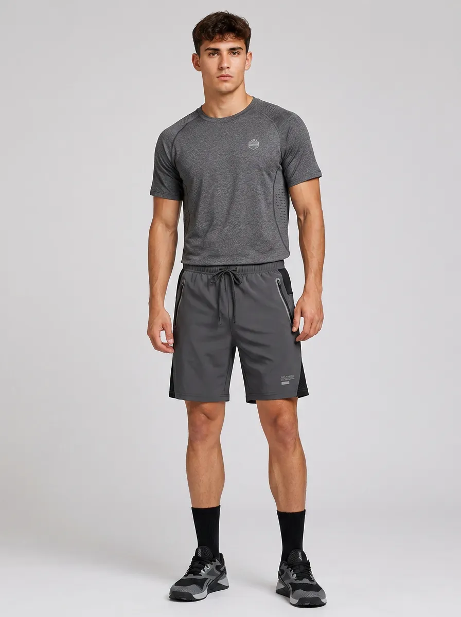 Men's Fitness Gym Workout Grey Printed Activewear Set