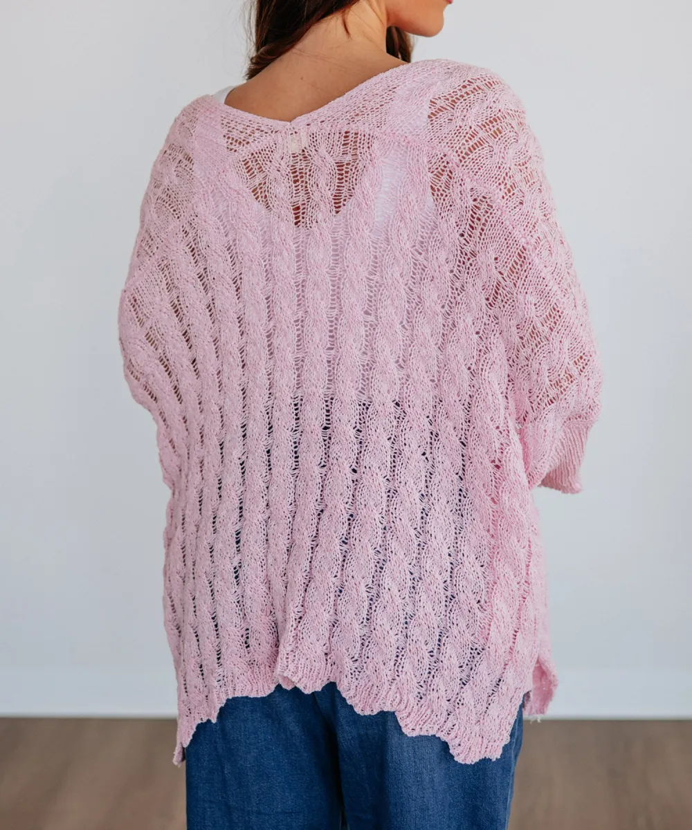 Drop Shoulder Crochet Knit Open Front Cardigan