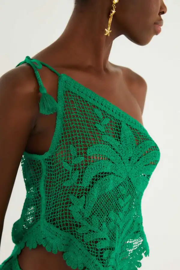 Crochet Tassel-Detail One-Shoulder Tank Top