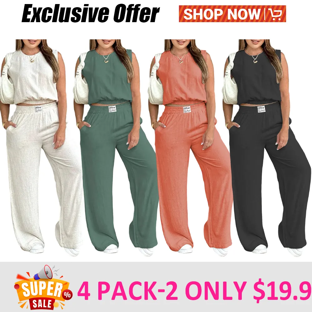 🎉Women's 2-Piece Solid Color Tank Top & Wide Leg Pants Set